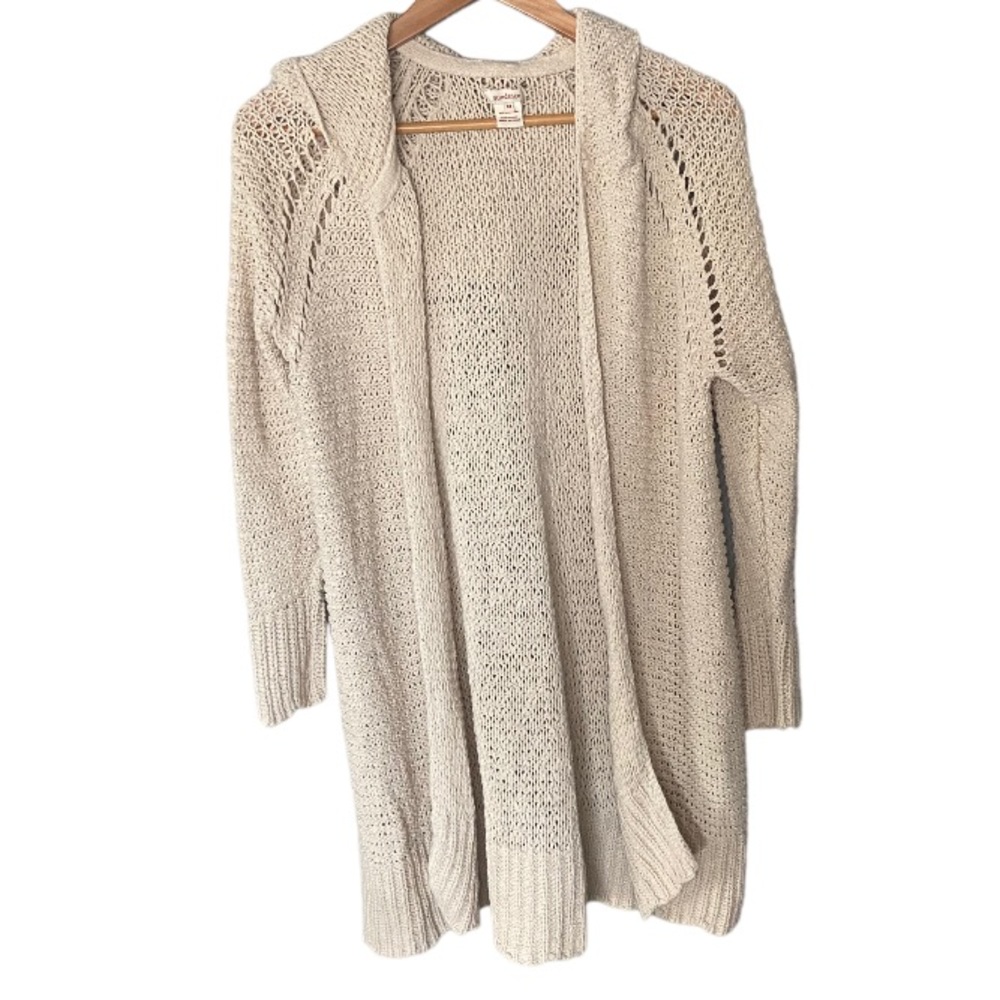 Sundance Open Knit Hooded Cardigan in Light Beige/Cream